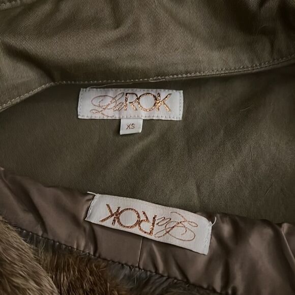 La Rok Luxe Army Green Safari Jacket w removable rabbit fur vest lining NWOT XS - Picture 10 of 10